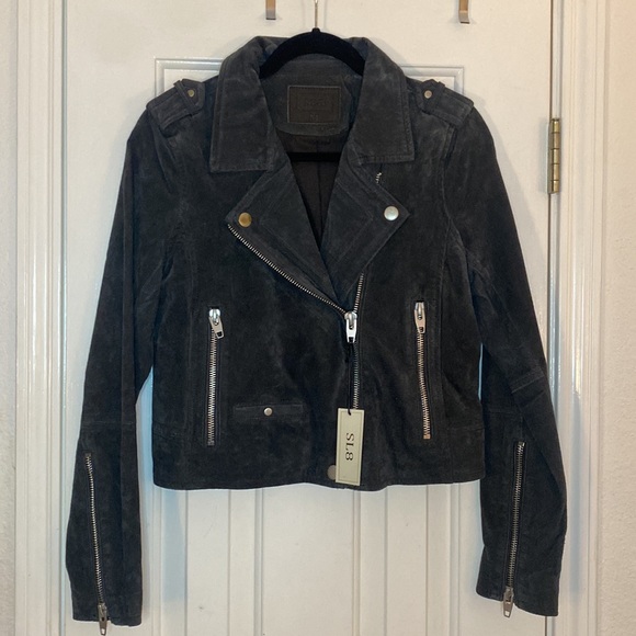 SL8 BlankNYC Dark grey suede biker jacket - Picture 2 of 4